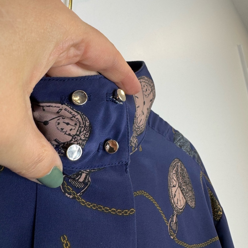 Vintage purple Button-Up Shirt with Clock Pattern novelty size 12 artsy quirky - Picture 4 of 11